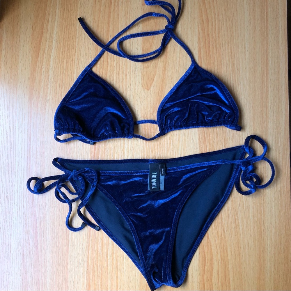 RARE Triangl Alix Italian Velvet Blue Tie Bikini Set